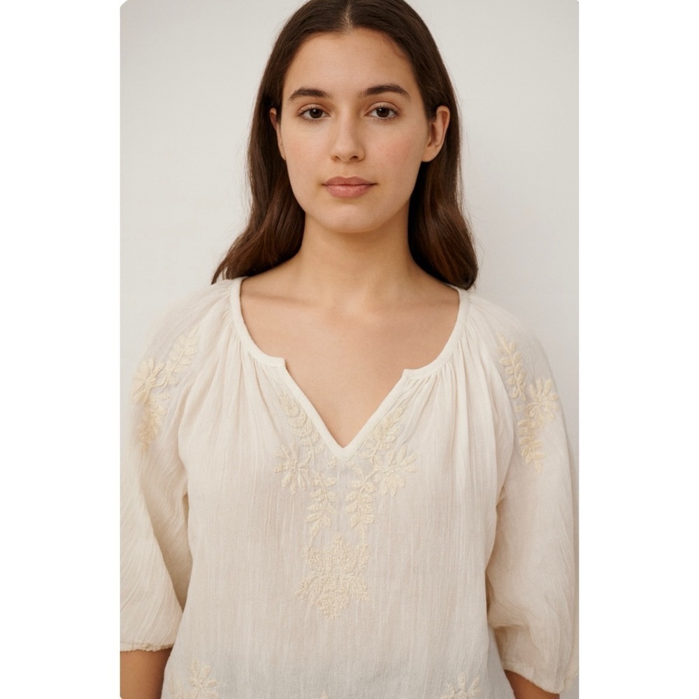 HOUSE OF HARLOW 1960 | Ivory Embroidered Boho Peasant Crop Top‎ Blouse Sz. XS